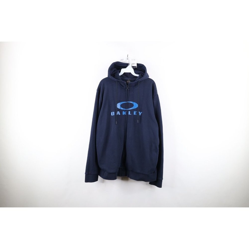 Vintage Oakley Mens Xl Faded Spell Out O Logo Full Zip Hoodie Sweatshirt Blue